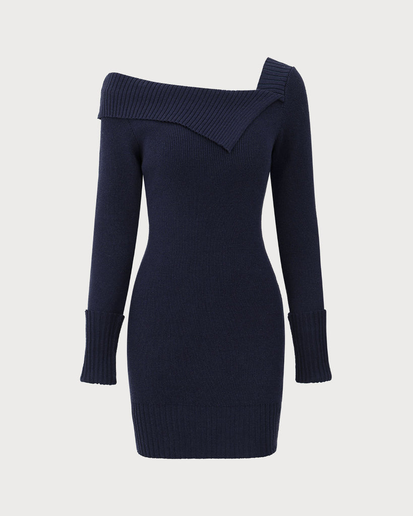 Navy Off The Shoulder Bodycon Sweater Dress