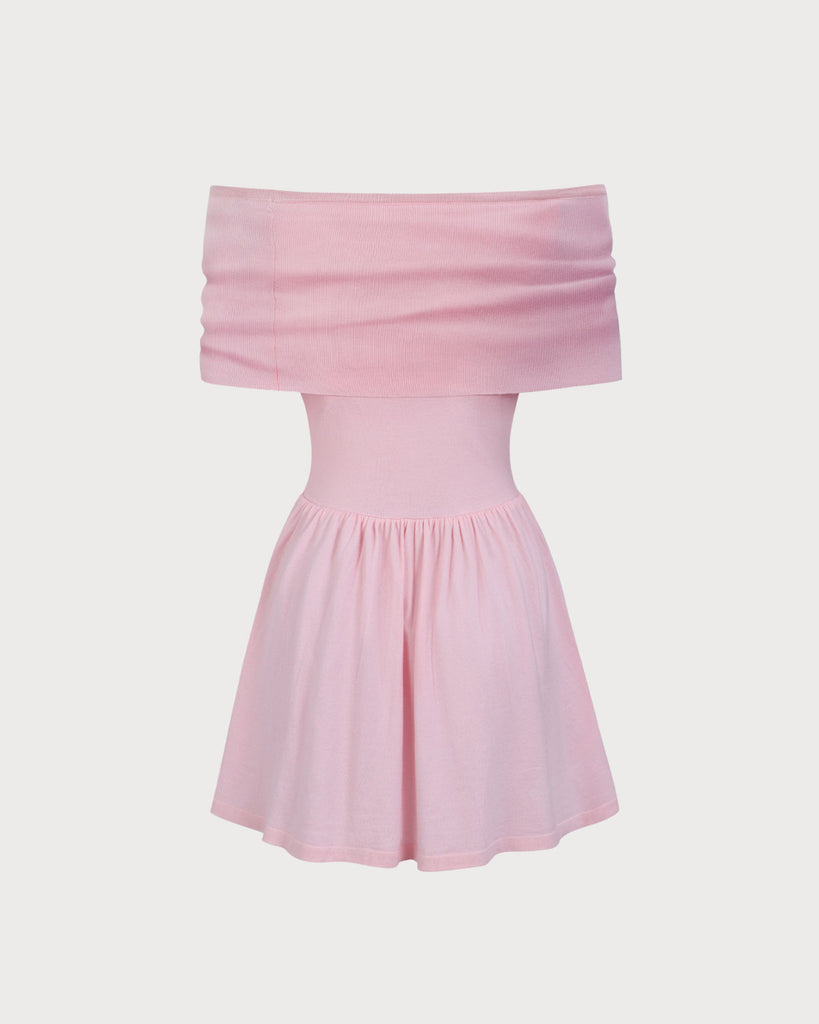 Women's Pink Off-shoulder Knit Mini Dress