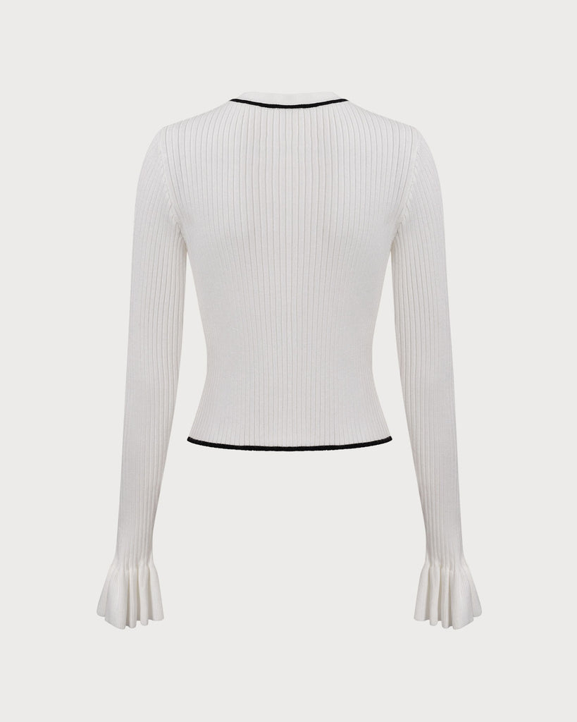 Women's White Contrasting Knit Top