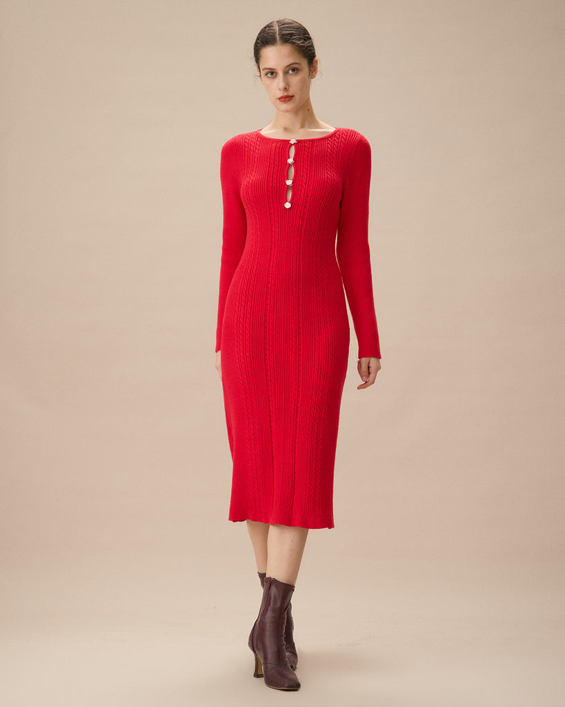 Red Cut-Out Bodycon Sweater Dress