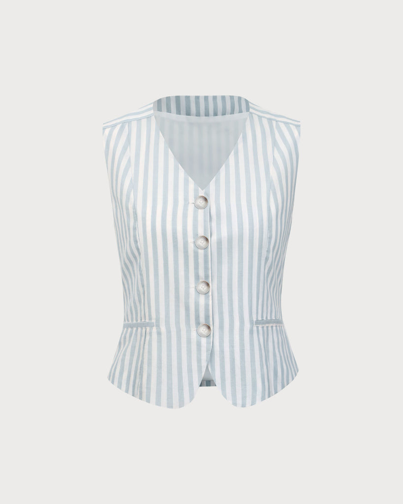 Grey Striped Single Breasted Vest