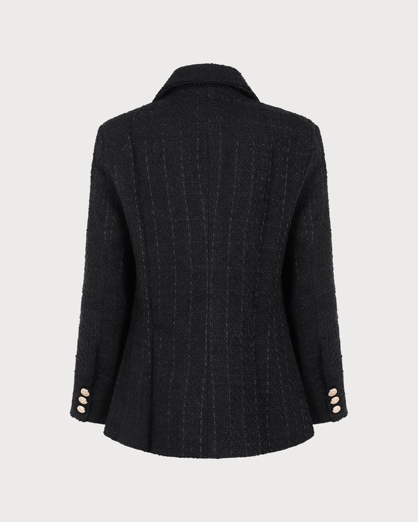 Women's Black Double-breasted Tweed Blazer