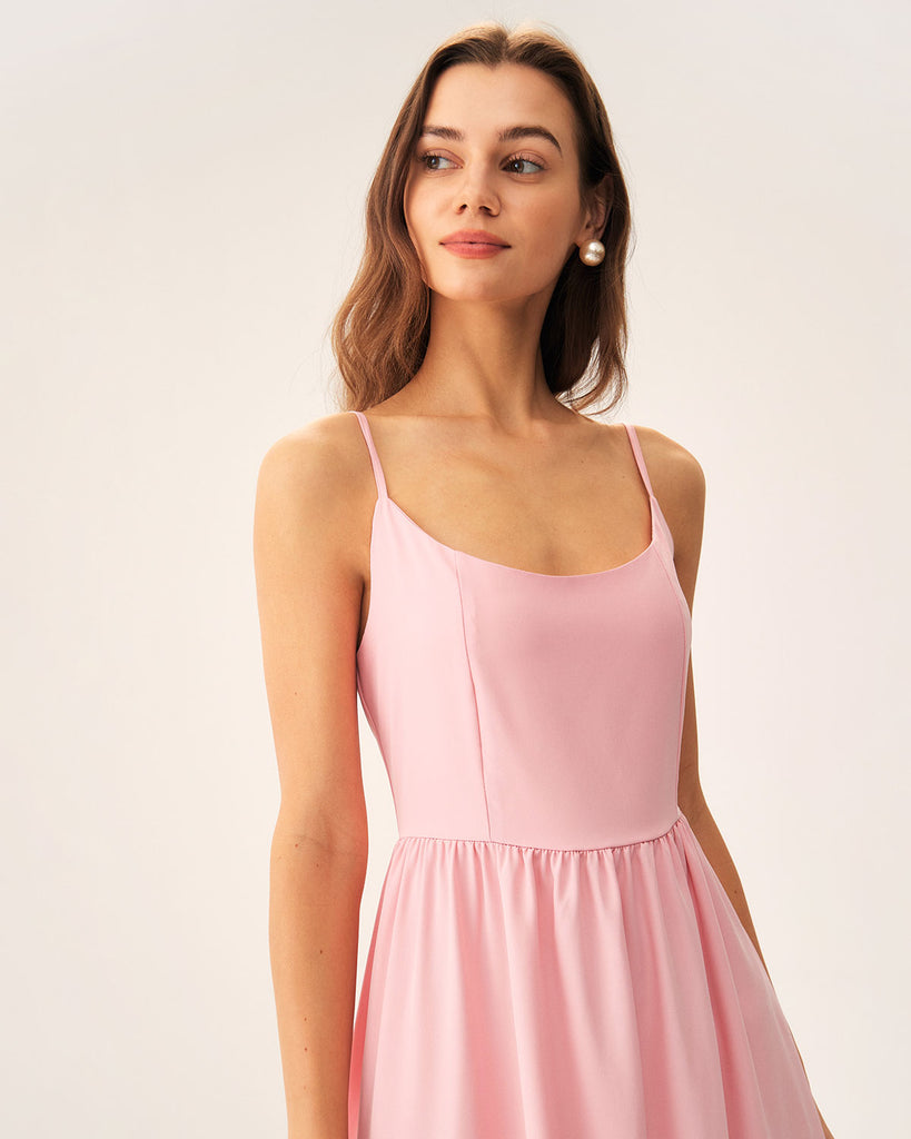 Pink A-Line Slip Midi Dress