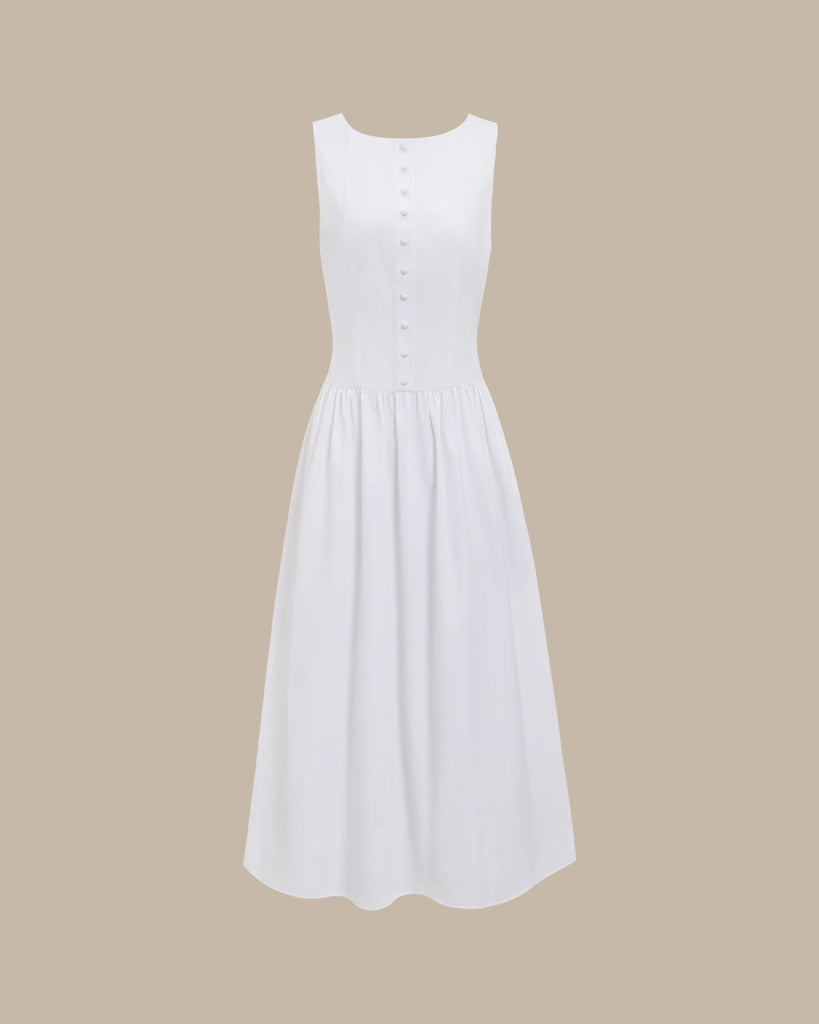 White Round Neck Pocket Maxi Dress