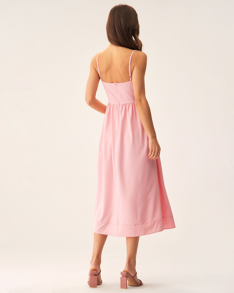 Pink A-Line Slip Midi Dress