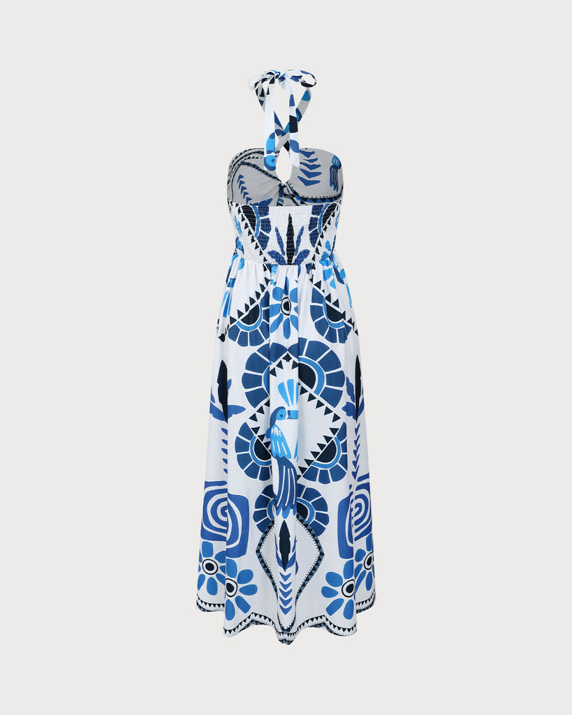 Blue Floral Halter Maxi Dress