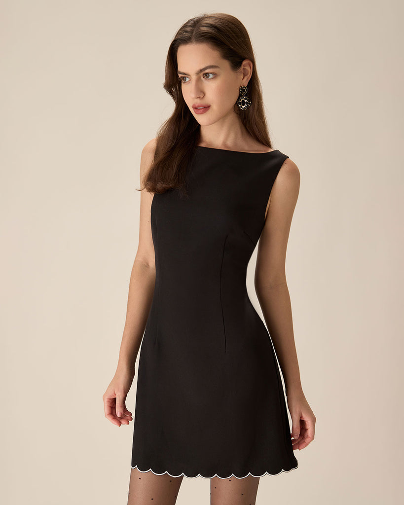 Black Contrasting Sleeveless Mini Dresses