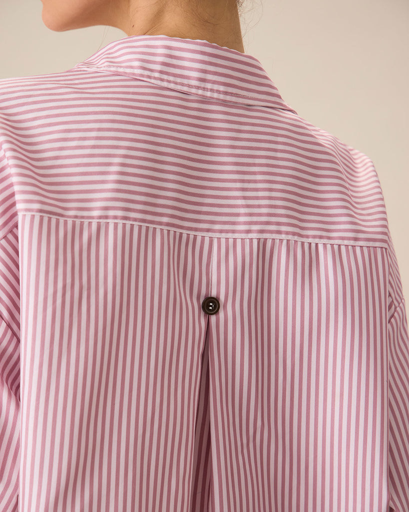 Women's Pink Striped Pocket Shirt