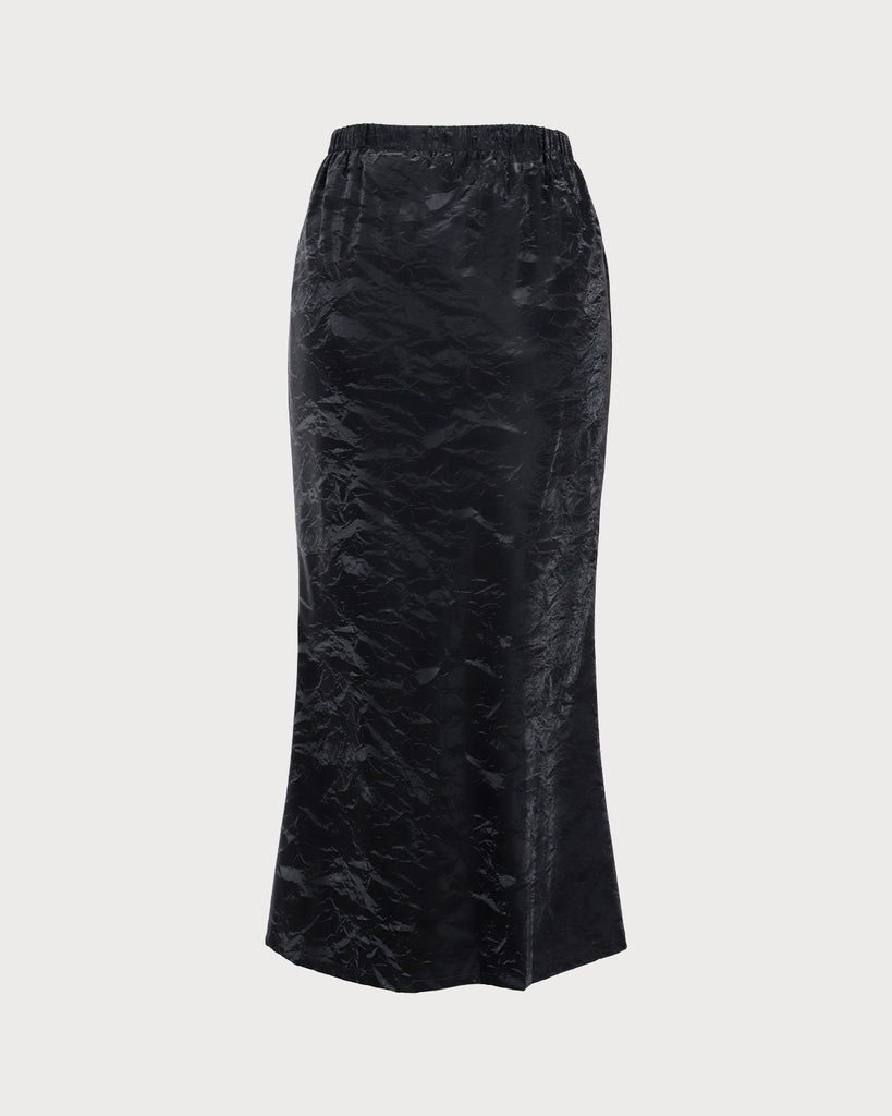 Black Jacquard Straight Midi Skirt