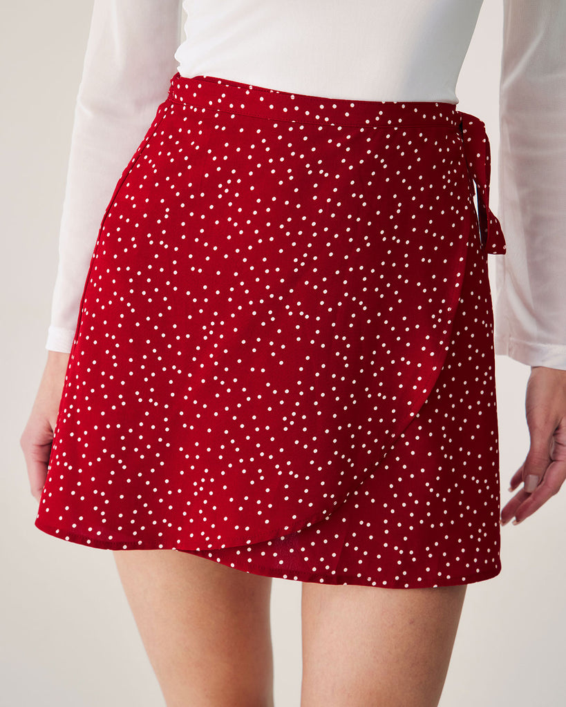 Red Polka Dot Wrap Mini Skirt