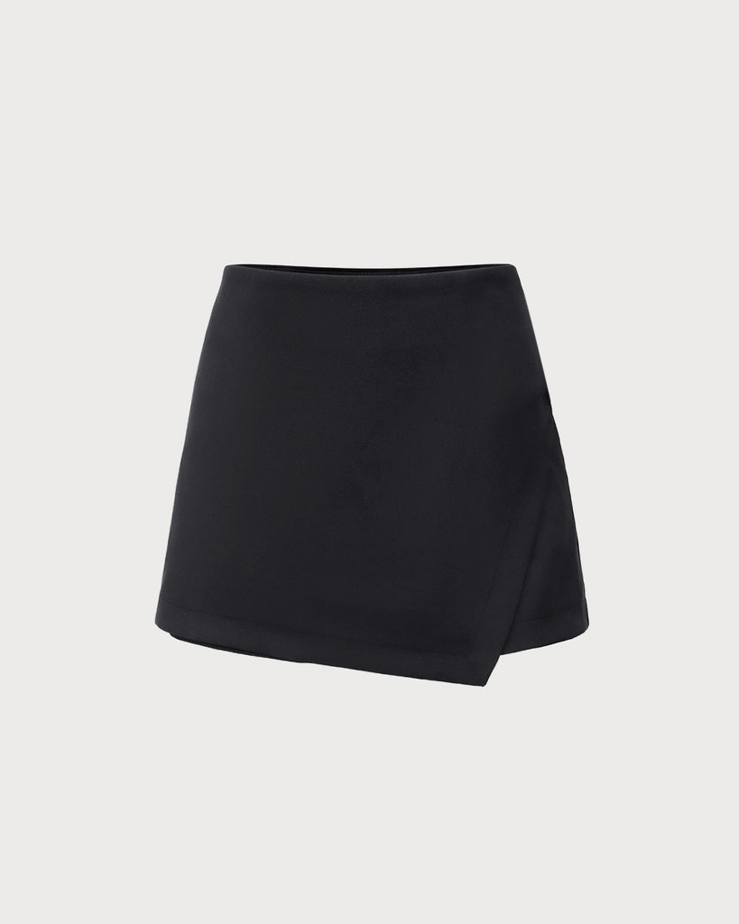 Black Wrap Zipper Skort