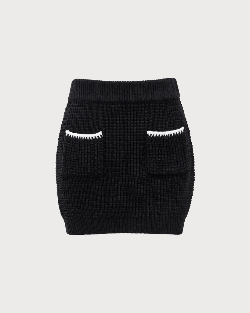 Black Contrasting Knit A-line Mini Skirt