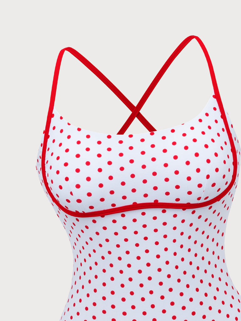 Red Contrast Polka Dot One-Piece Swimsuit