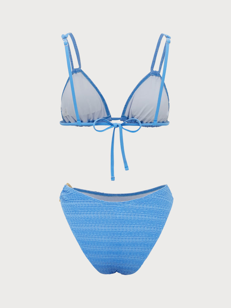 Blue Textured Double Strap Bikini Set