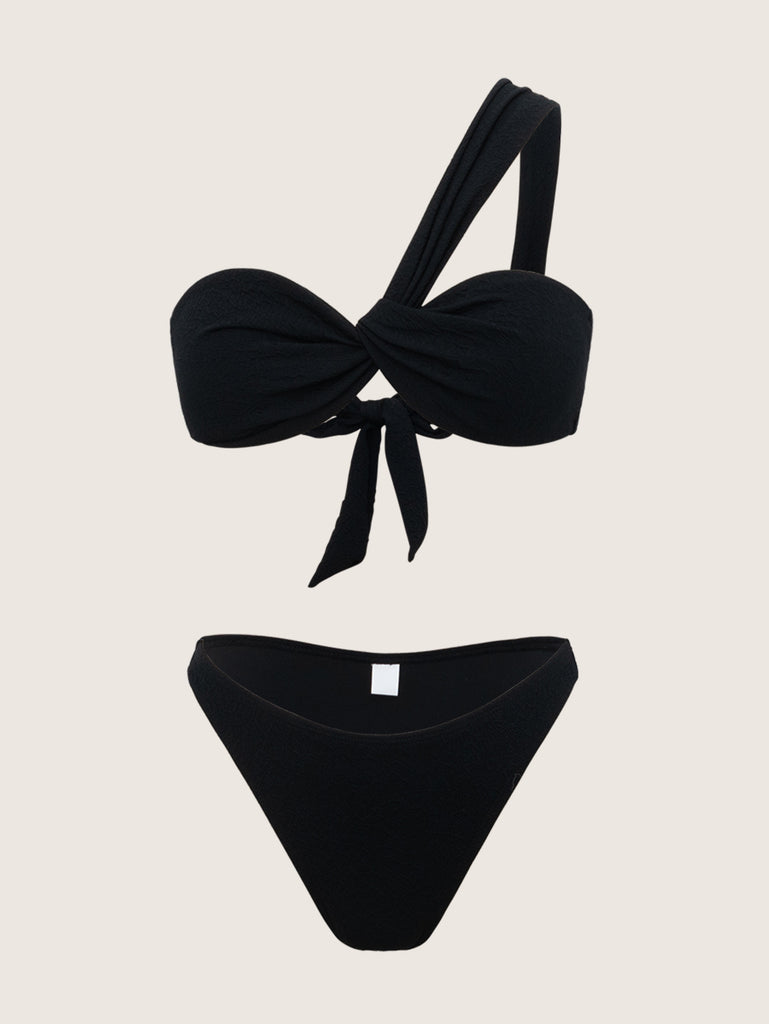 Black Ruched Tie Front Bikini Set