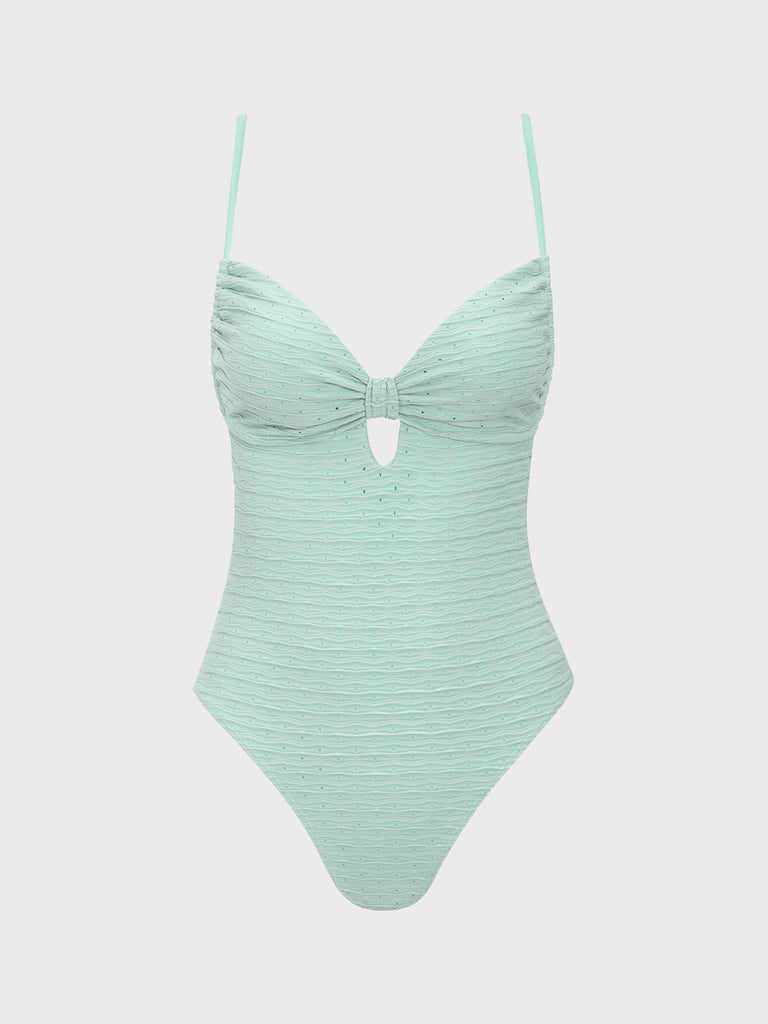 Cyan Cutout Pleated One-Piece Swimsuit