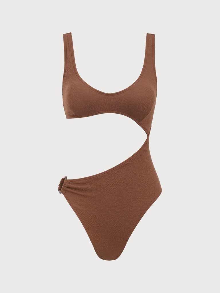 Brown Cutout One-Piece Swimsuit