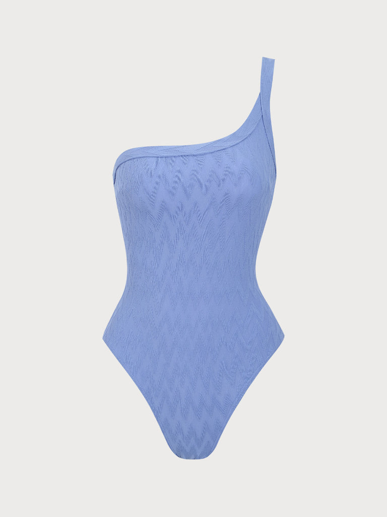 Blue Textured One-Shoulder One-Piece Swimsuit