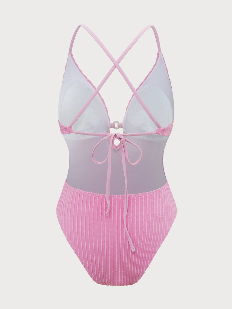 Pink Textured Cutout One-Piece Swimsuit