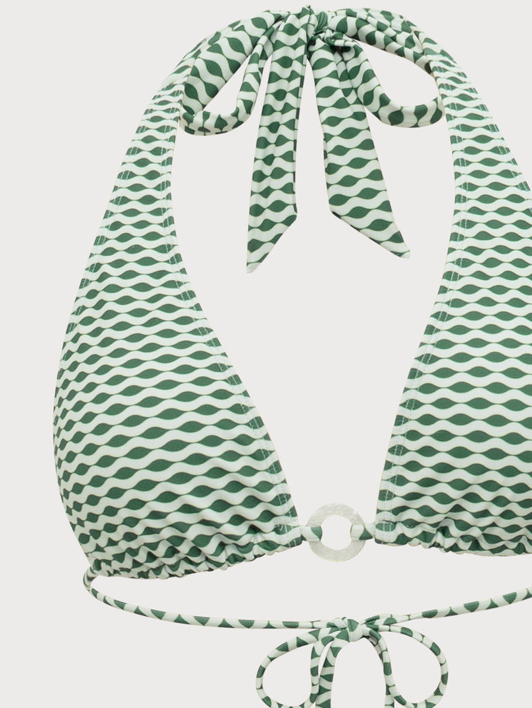 Green Wave Print Hoop Bikini Set