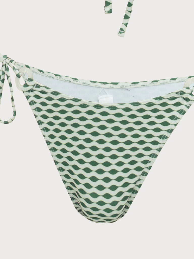 Green Wave Print Hoop Bikini Set