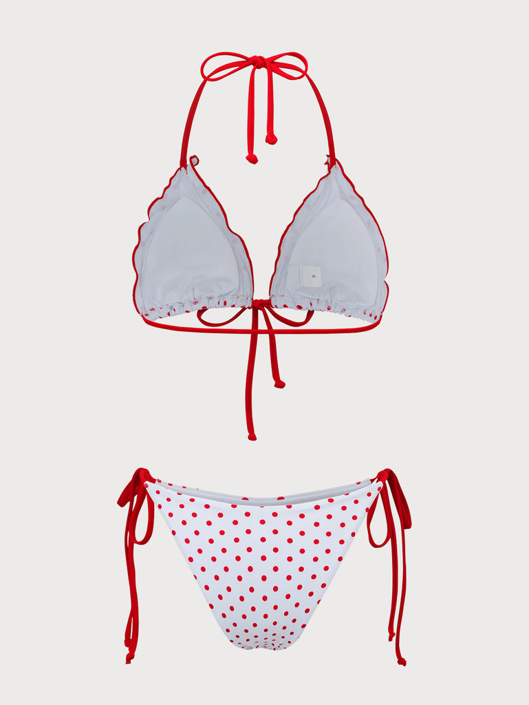 Red Polka Dot Drawstring Bikini Set