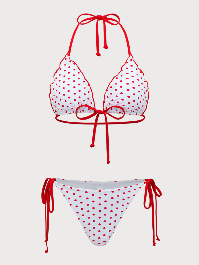 Red Polka Dot Drawstring Bikini Set