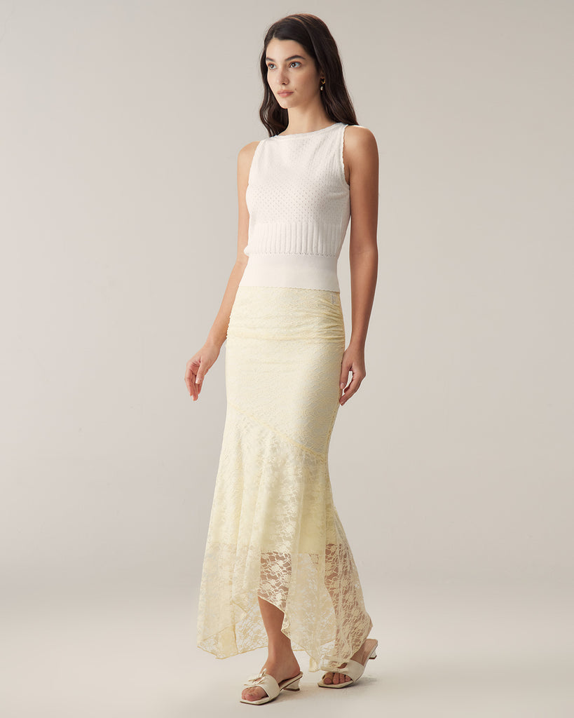 Beige Lace Straight Maxi Skirt