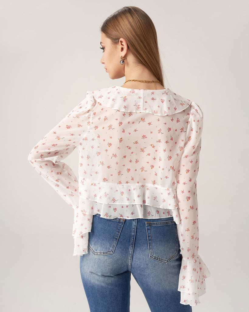 Bettydress Floral See-through Ruffle Blouse