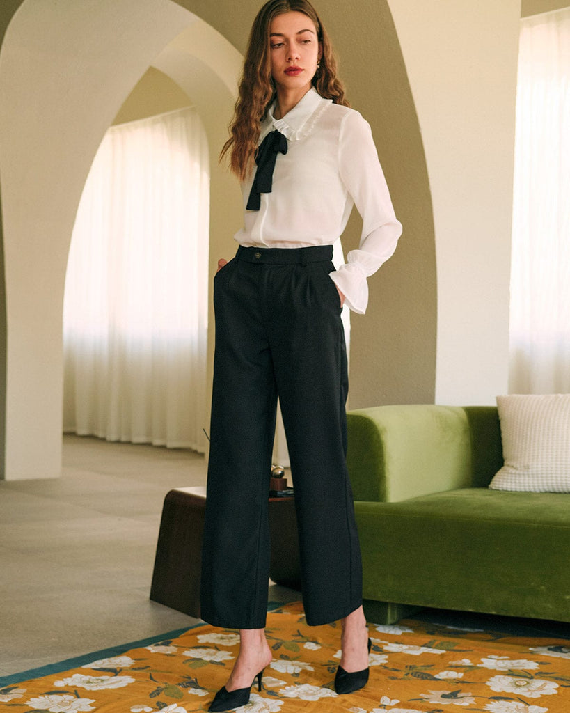 The Solid Pleated High-waisted Pants - RIHOAS