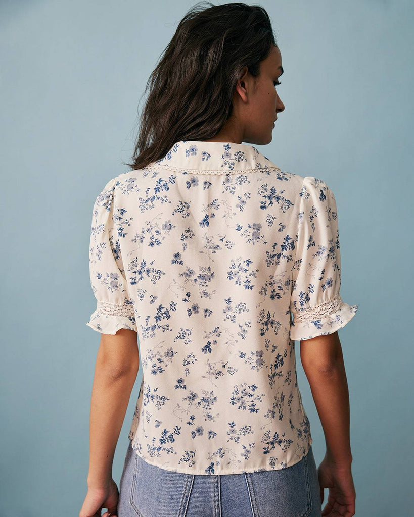 The Lace Spliced Pleated Floral Shirt - RIHOAS