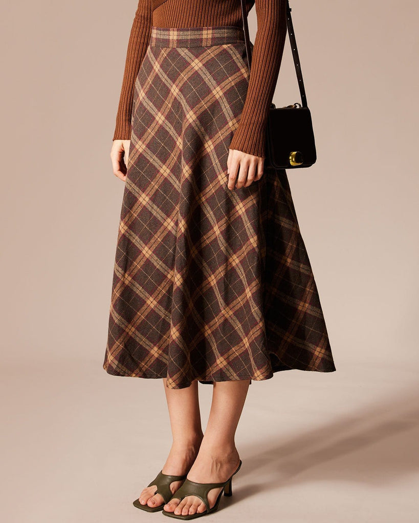 The High Waisted Plaid A-Line Skirt Bottoms - RIHOAS