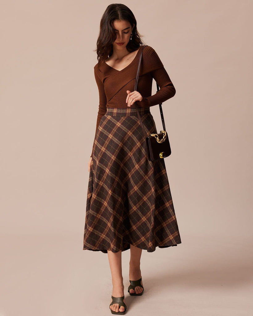 The High Waisted Plaid A-Line Skirt Bottoms - RIHOAS