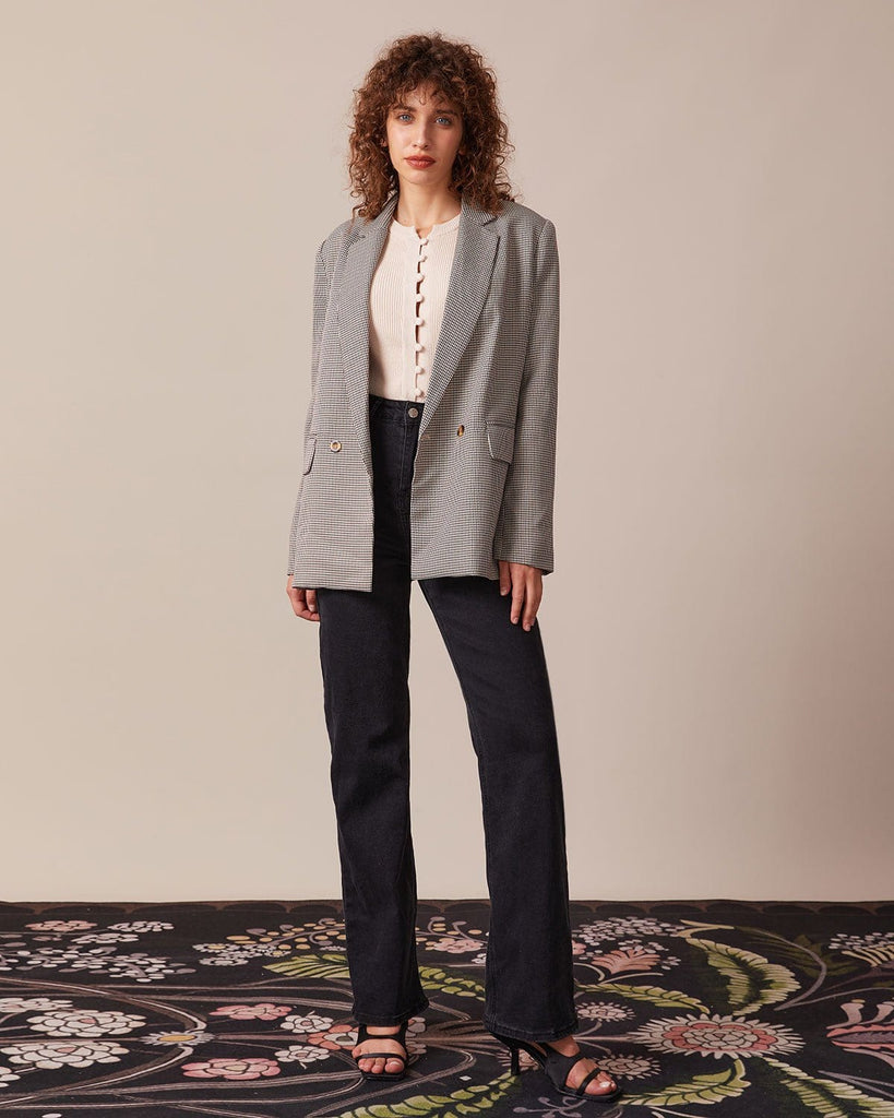 The Lapel Houndstooth Blazer Outerwear - RIHOAS