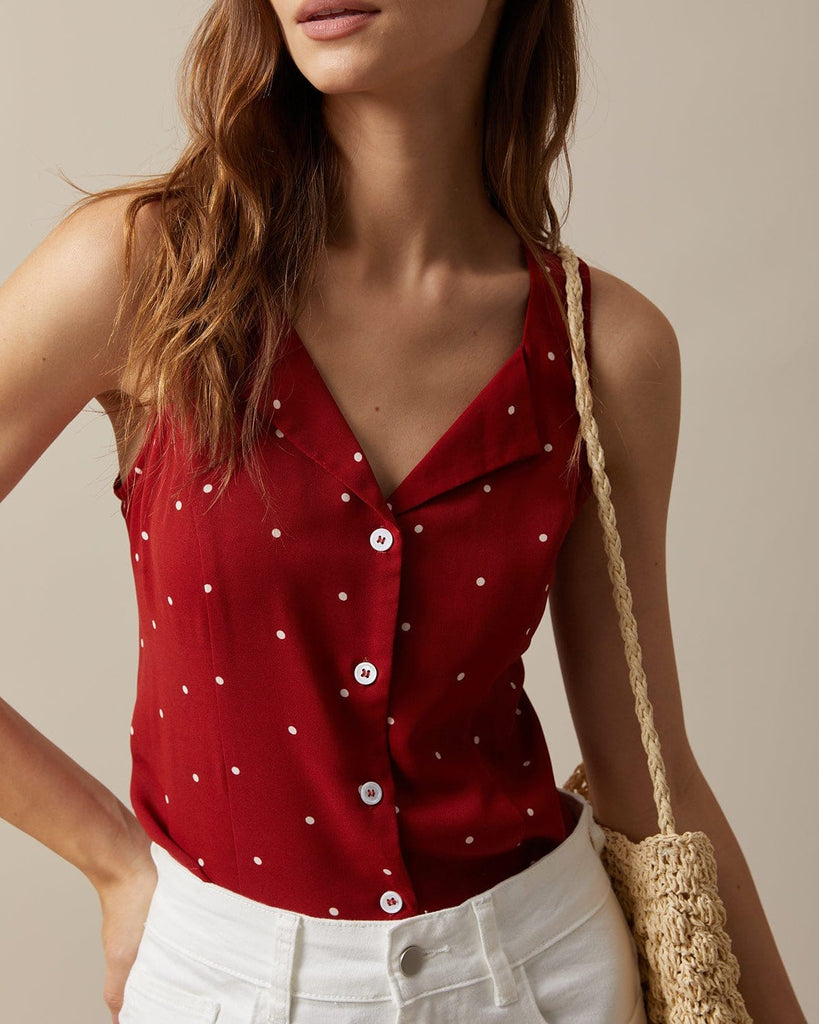 The Red Polka Dot Vest Red Tops - RIHOAS