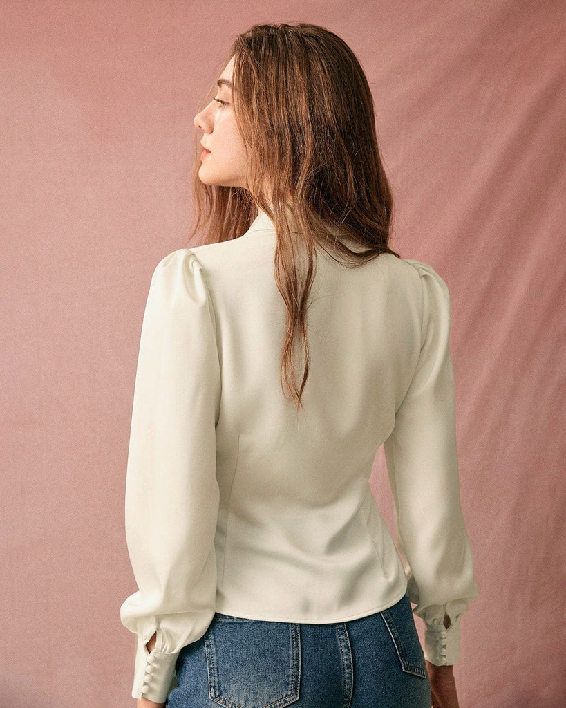 The Satin Puff Sleeve Blouse Tops - RIHOAS